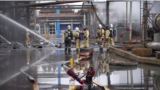 extinguishing a fire at the Astrakhan gas processing plant