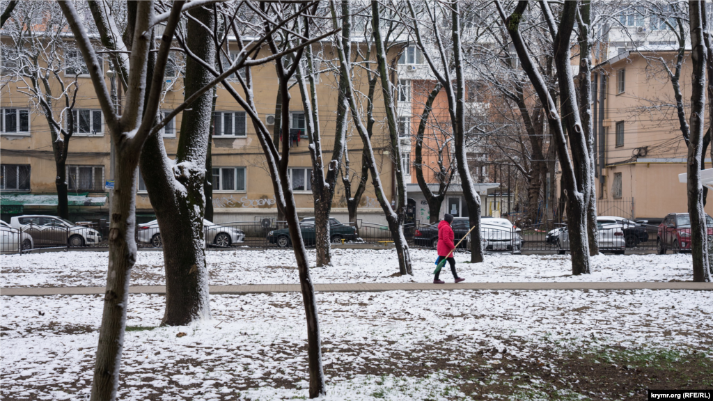 На заснеженном краю парка Мира