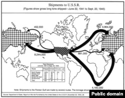 Карта поставок из США в СССР по ленд-лизу, 1941–45